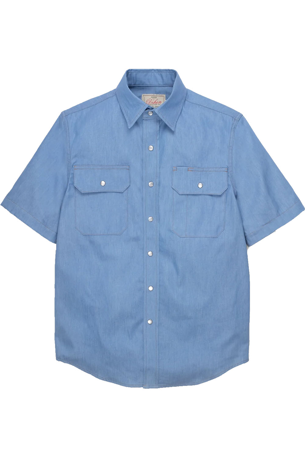 Dehen - Drover SS Shirt - Light Indigo Chambray - Flatlay